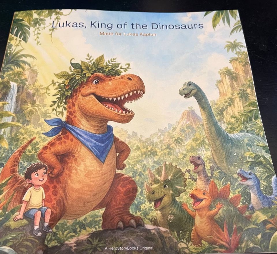 Photo of a printed Lukas dinosaur hardcover sample cover