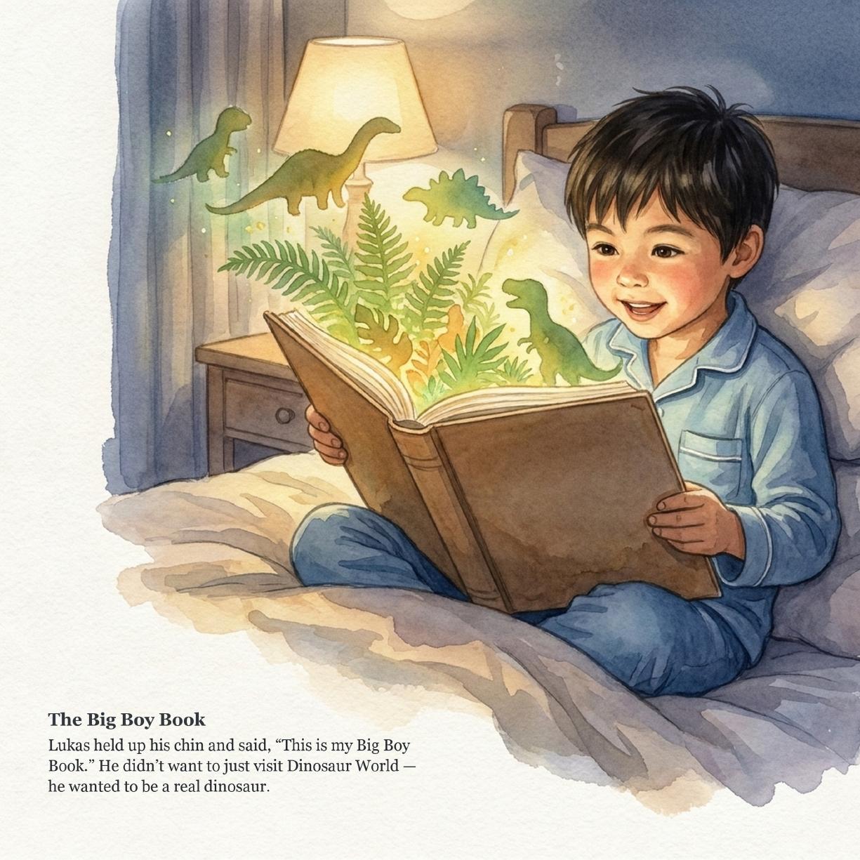 Real Lukas dinosaur book story page for The wish